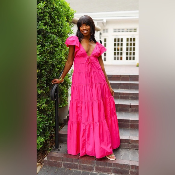 WS2 Dresses & Skirts - Pink maxi dress with ruffles and stepped skirt